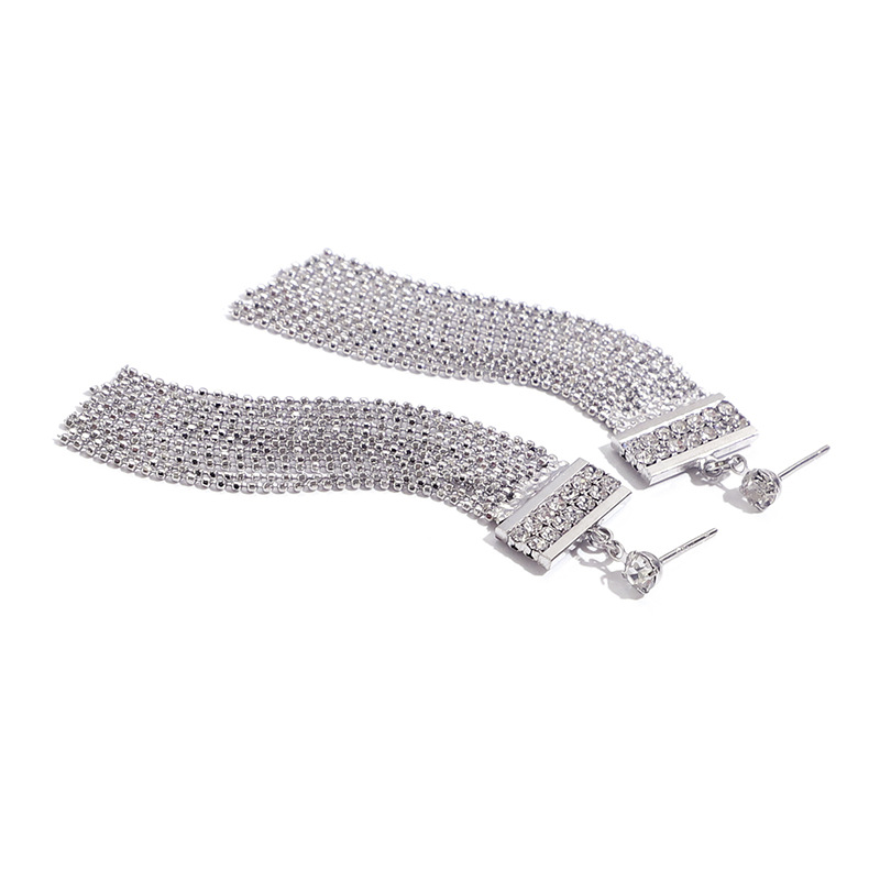 New Korean Version Of Round Bead Chain Tassel Earrings Long Rhinestone Simple Earrings display picture 6