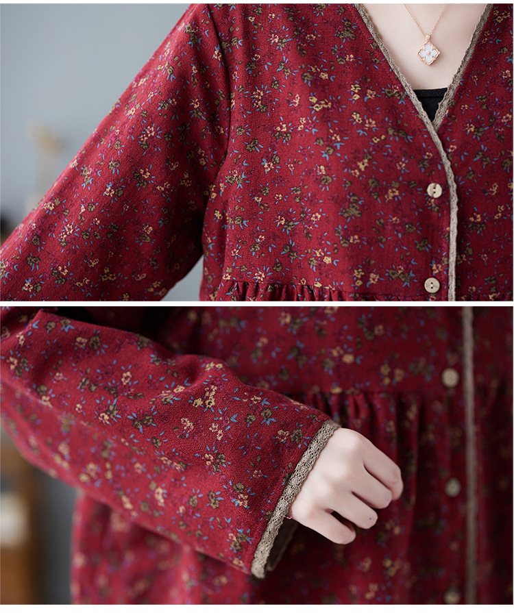 350g Weight Long Sleeve Sleeve Length Single Breasted Placket Type Regular Sleeve Sleeve Type Printing, Cotton and Linen, Hemp Fabric Type Ordinary Model (50cm <Length ≤ 65cm) Top Length Fake two-piece set, Shirt Tops Type V Neck Neckline Loose Fit Type Floral Pattern Temperament Commuter, Commute style Style Printing Craft Autumn 2025 Women's Floral V-neck Open Cardigan Fake Two-Piece Loose Cotton Linen Plus Size Shirt Elegant Commute Style 24