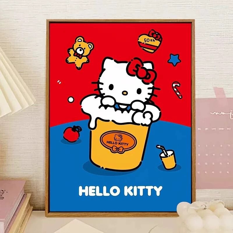 HelloKitty卡通插画多巴胺客厅卧室装饰画儿童房挂画壁画多巴胺风|undefined