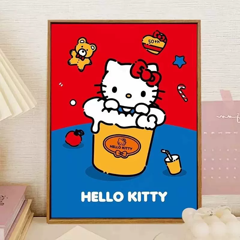 HelloKitty卡通插画多巴胺客厅卧室装饰画儿童房挂画壁画多巴胺风