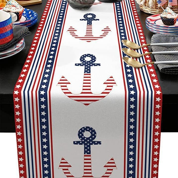 Transfronterizo 2024 Amazon nuevo día independiente pentáculo lino tabla bandera tabla de comedor tabla de té tabla de bandera