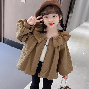 Girls Doll Collar Pure Color Outwear Spring & Fall 2025 New Style Baby Girl Clothes Autumn Kidsren's Tops Autumn