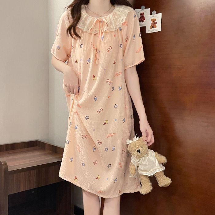 Venta al por mayor transfronteriza verano nuevo estilo dulce camisón casual hogar con almohadilla para el pecho pijamas de una pieza ropa de aire acondicionado para el hogar de las mujeres