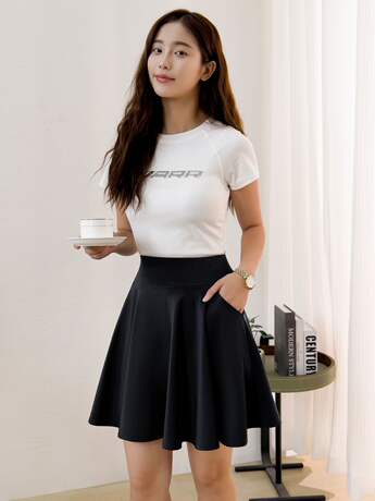 [Ap08 pocket] remember black cat pleated skirt Sun skirt Four Seasons 45cm large size square dance anti-light half-body
