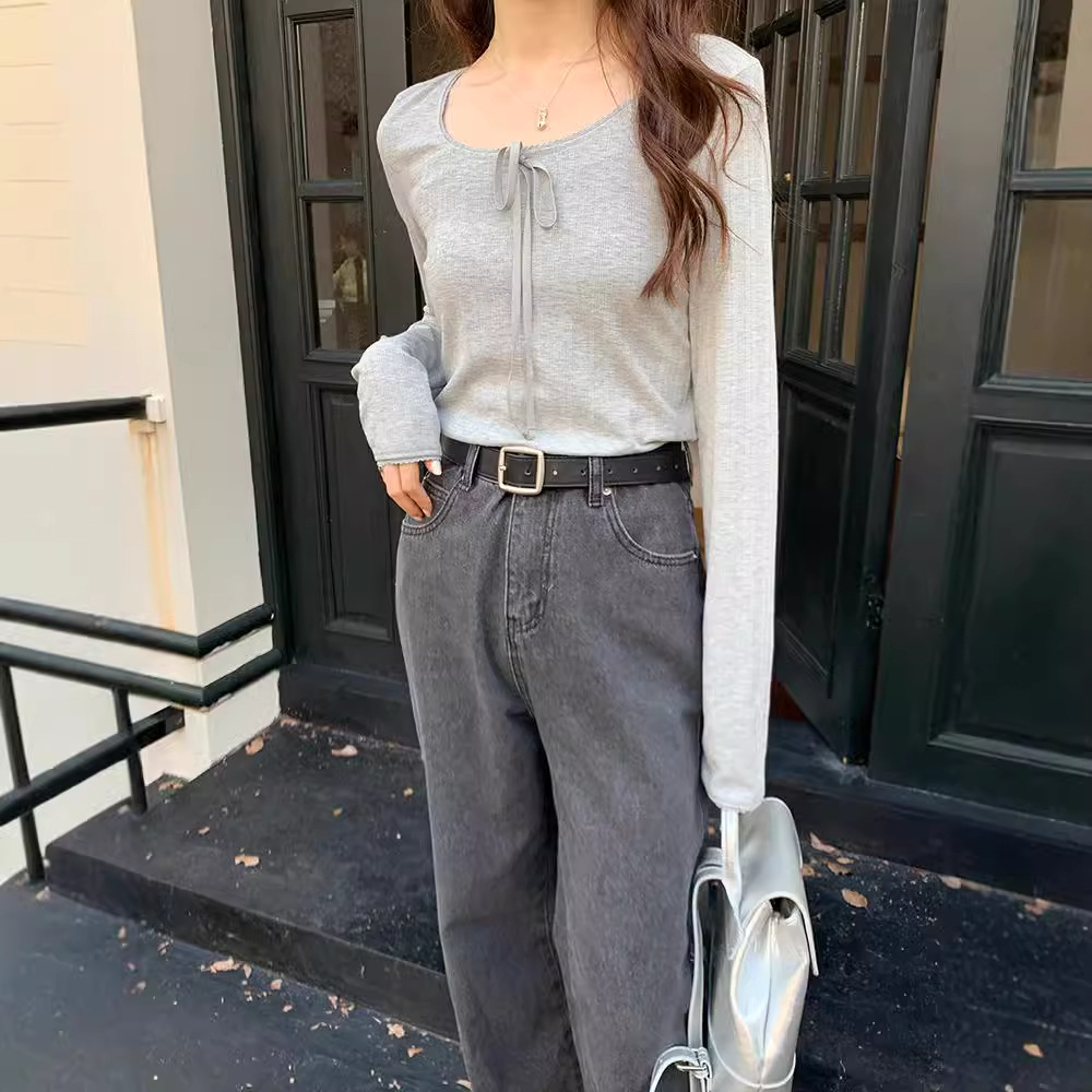 [Autumn new] bow tie long sleeve T-shirt women's MZ231335