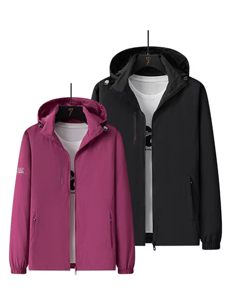 26198 Couple's Spring and Autumn Waterproof Breathable Sports Windbreaker Jacket with Detachable Hood and Printable Logo