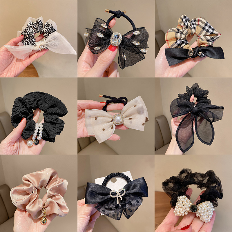 classic style french style large intestine ring satin butterfly tie hair rubber band finished ponytail headdress flower letters hair accessories for women