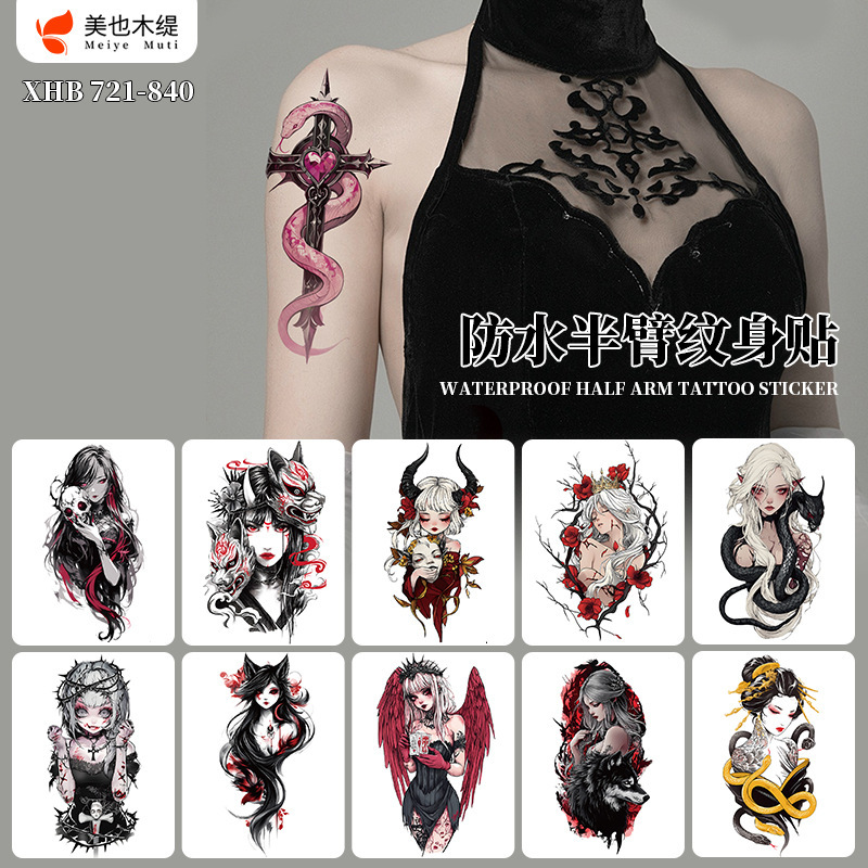 Cross-Border New Colorful Half-Arm Tattoo Stickers Anime Geisha Waterproof Temporary Tattoo Stickers Sexy Calf Tattoo Stickers