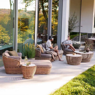 Outdoor Rattan Sofa Courtyard Terrace Furniture Living Room Balcony Coffee Table Combination Waterproof Leisure Villa Garden Rattan Chair