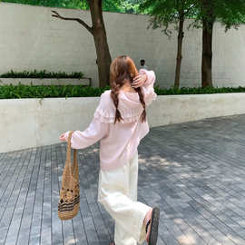 im向 森迹花笺~韩系刺绣钩花镂空直筒休闲裤女春夏蕾丝拼接阔腿裤