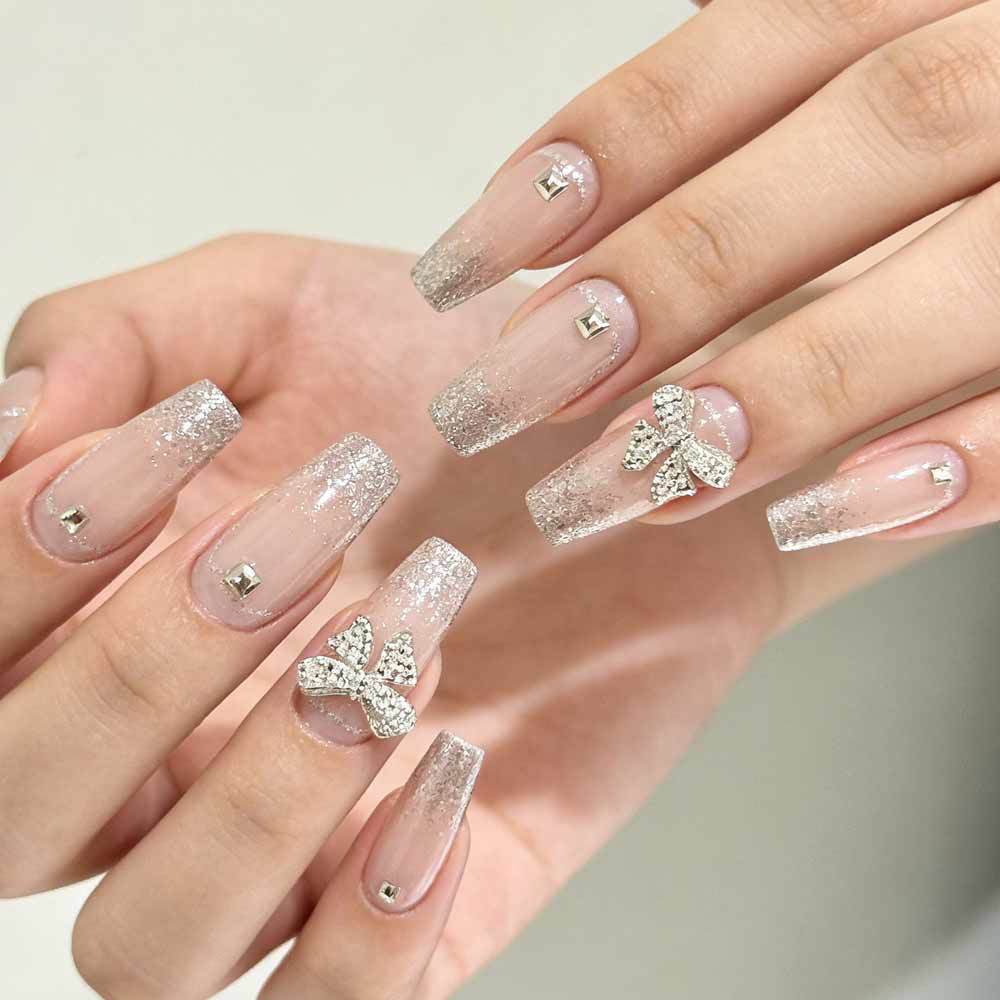 24 piezas de arte de uñas de ballet de diamantes de punto de explosión, piezas de uñas postizas terminadas, piezas de uñas de vestir de estilo puro y exquisitas de moda