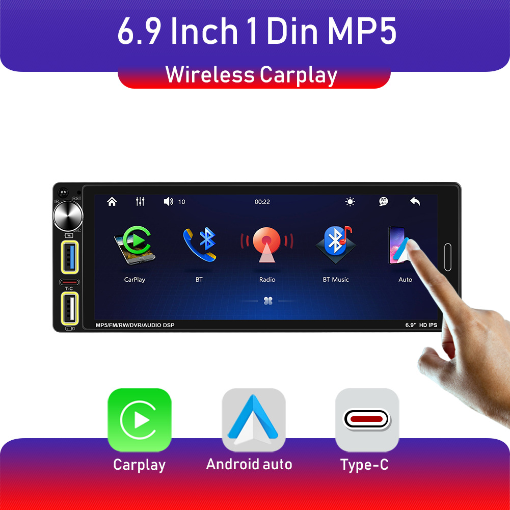 6.9 Inch 12V Single Spindle Wireless Apple Carplayfm Radio Car Bluetooth Mp5 Player 6290W
