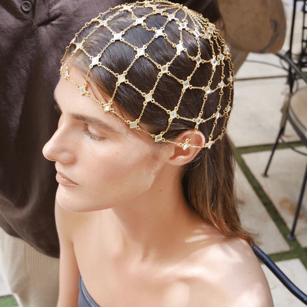 European and American Hot-Selling Mesh Headwear, High-End Dance Party Rhinestone Hair Chain, Women's Hair Accessories