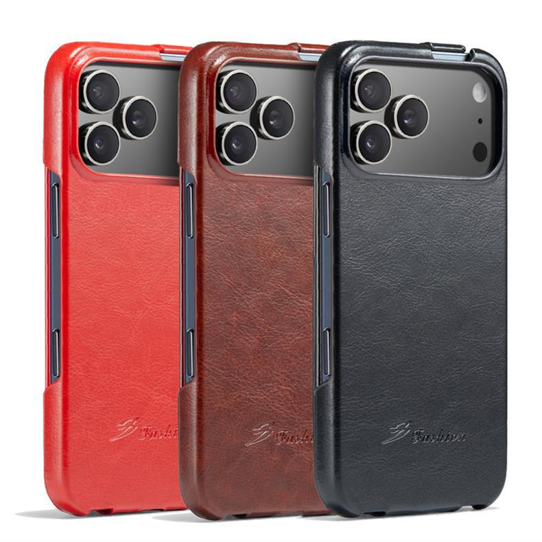 适用iPhone17 Air疯马纹上下翻盖手机皮套S26Plus保护套超薄商务