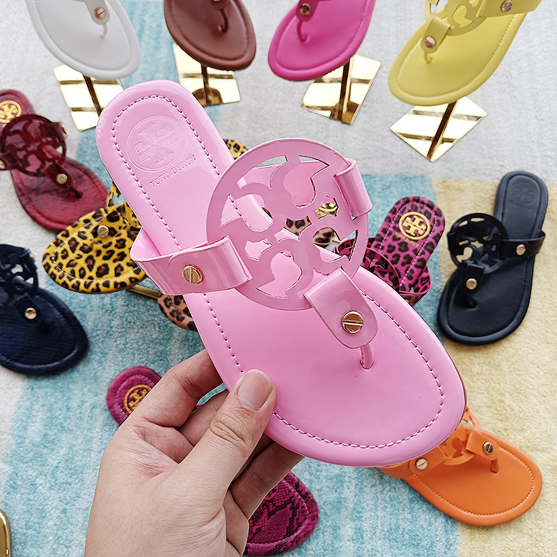 Tb Leather Flip-Flops Women's Shoes Summer Big-Name New Women's Flats Sandals Sliers European and American Cross-Border