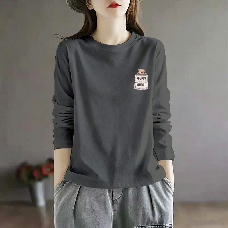 Loose-fitting printed pure cotton long-sleeve t-shirt, 2026 new spring and autumn women's casual versatile stylish mid-length top