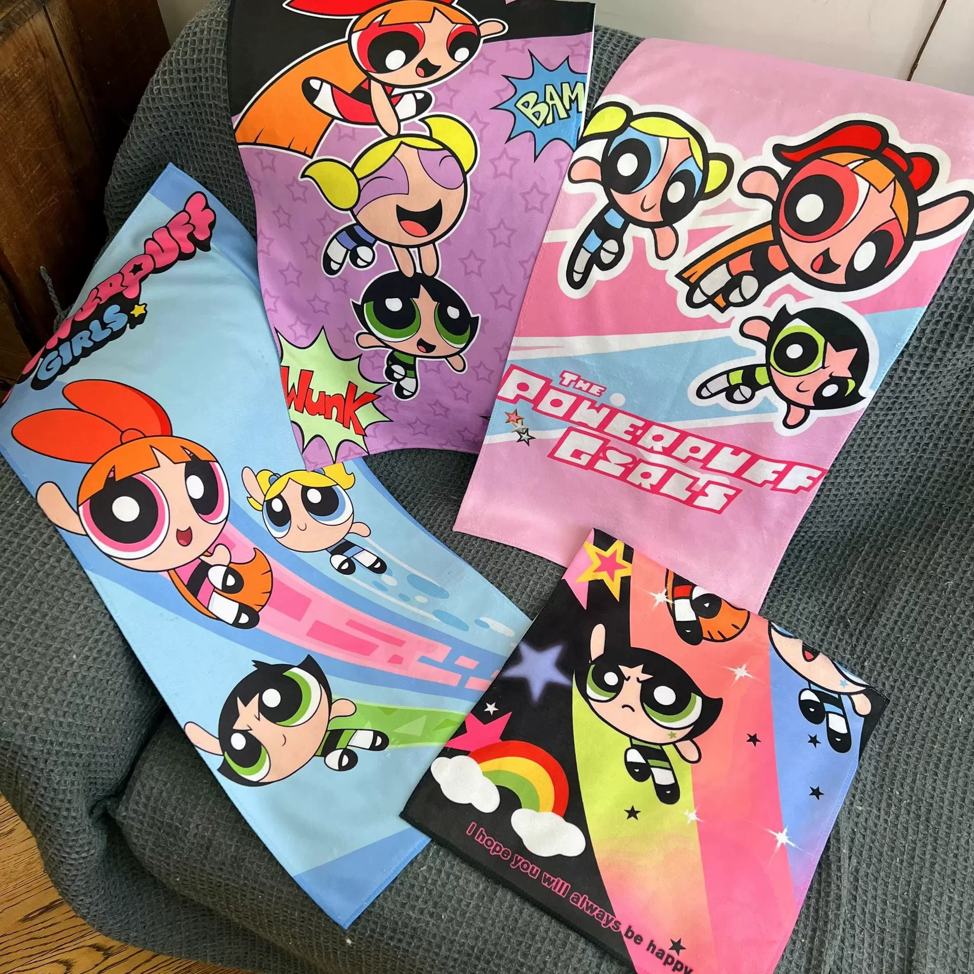 新品飞天小女警动漫少女感可爱闺蜜柔软吸水亲肤毛巾沙滩巾浴巾