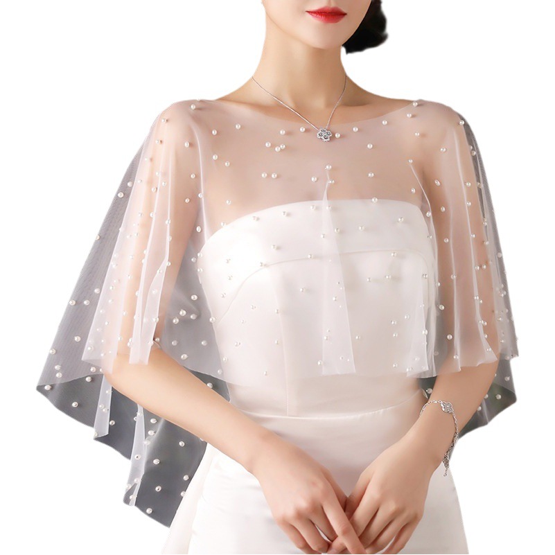 Bridal wedding shawl wedding handmade pearl floating yarn cloak wedding studio photo registration photo props female