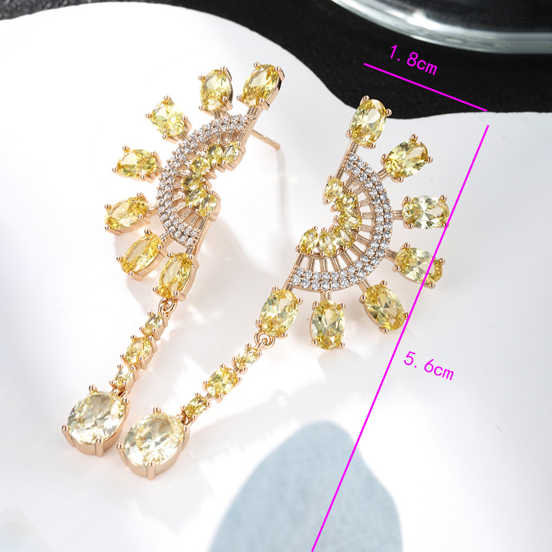 Pendientes de gema artificial coloridos de la joyería de Xupin con incrustaciones de pendientes largos de la borla en forma de abanico semicírculo para las mujeres