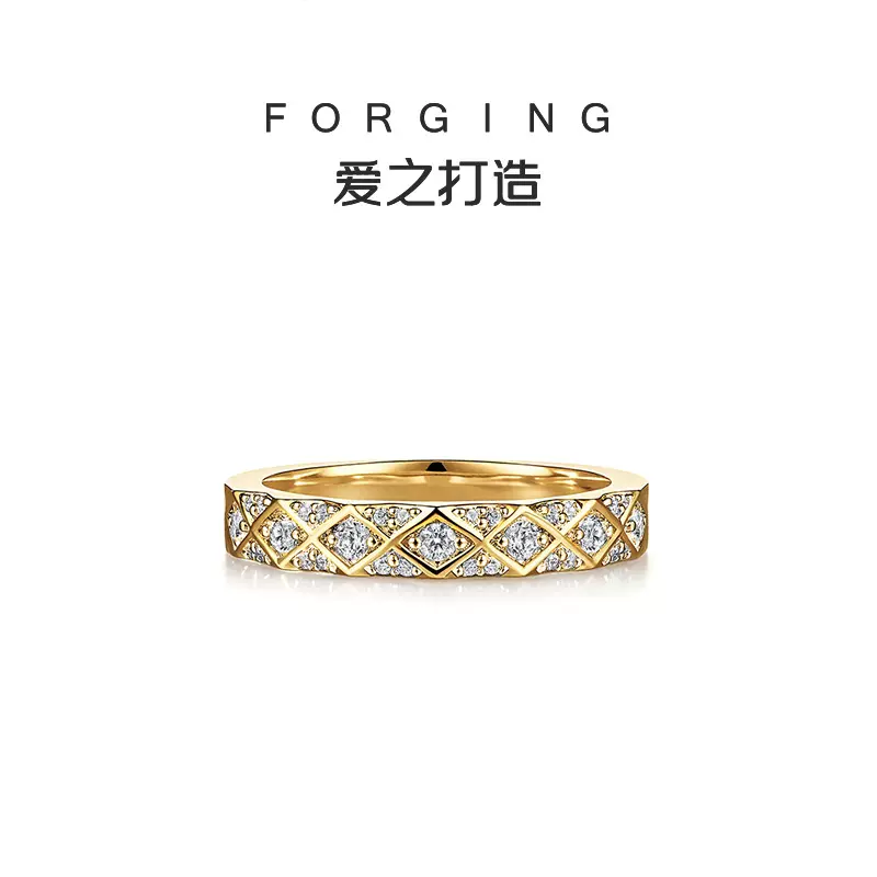 纯14k18K金几何菱形设计镶嵌人工培育钻石叠戴高级感戒指 31932