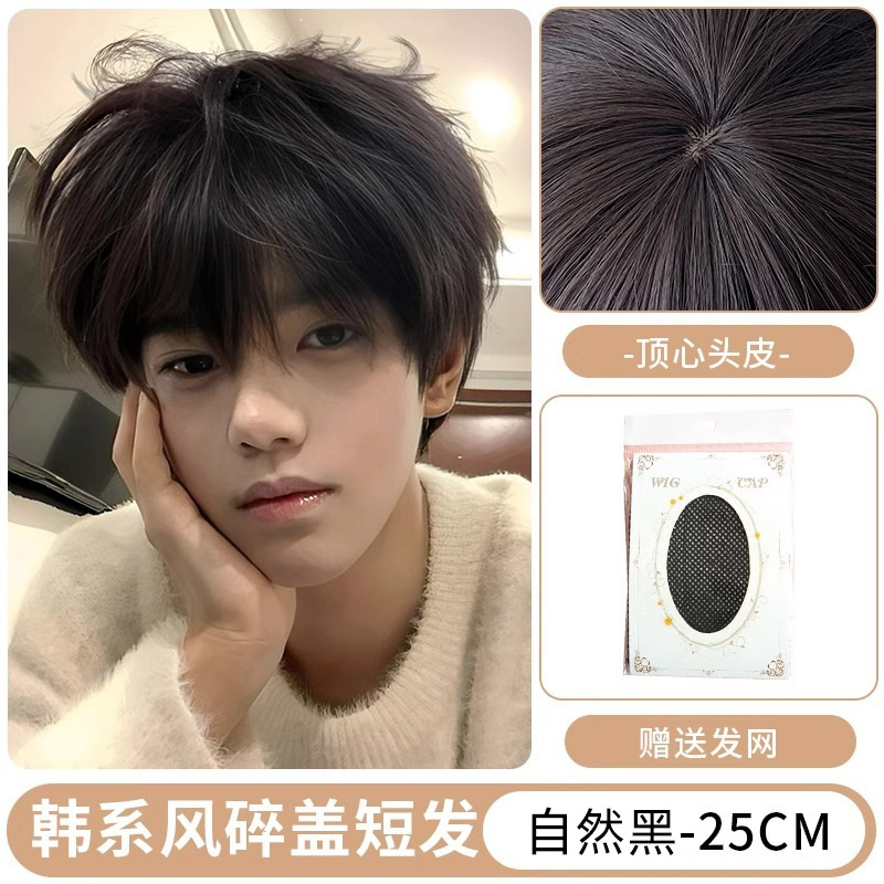 Peluca Hombre Cubierta completa Coreano Niños Cabello Corto Corto Hombre Natural y esponjoso Juego de peluca de simulación para hombre