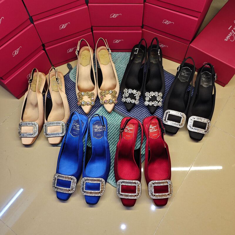 New Solid Color Silk Rv Early Spring Rhinestone Buckle High-Heeled Shoes Wedding Shoes 2026 High-End Genuine Leather Runway Sandals Heel