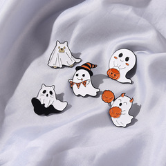 European and American Cartoon Ornaments Halloween Cute Ghost Pumpkin Lantern Shape Paint Alloy Badge Brooch Wholesale