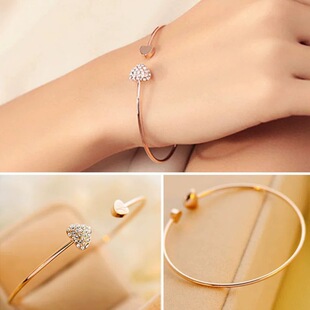 Korean style full diamond heart-shaped bracelet open gold-plated heart-shaped bracelet double peach heart bracelet watch accessories jewelry