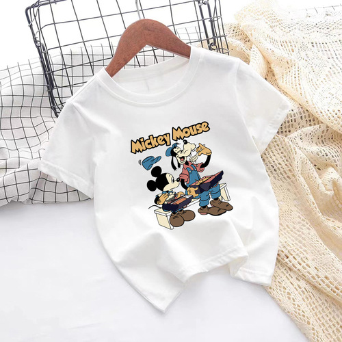 Children's clothing children's t-shirt pure cotton short-sleeved boys and girls summer cartoon fashion white bottoming shirt baby style half-sleeved