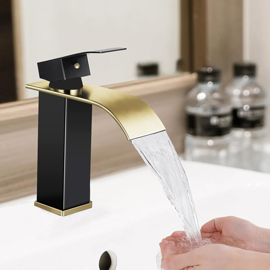 Waterfall negra transfronteriza lavabo grifo LED baño frío y caliente lavabo lavabo sobre encimera lavabo de un solo orificio