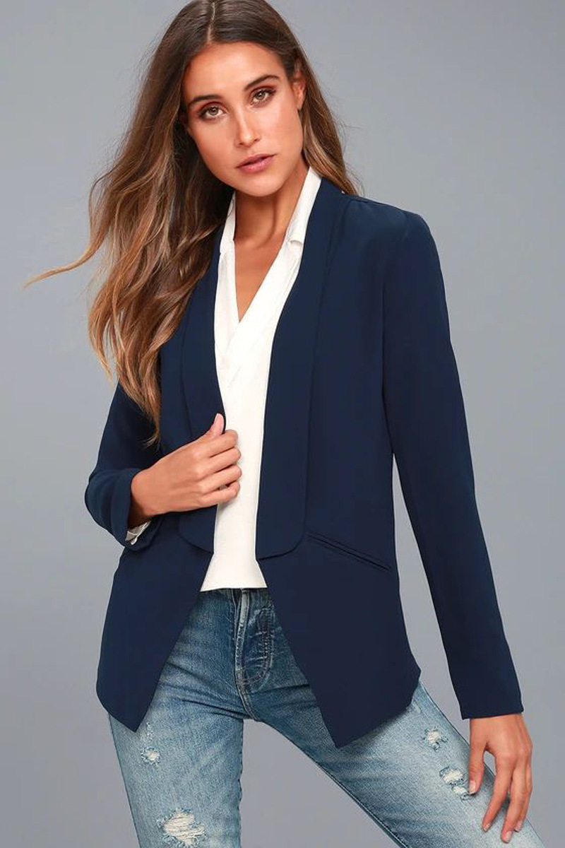 Saco Blazer Entallado para Mujer de Mezcla de Fibra Sintética, Manga Larga, Cuello Solapa, para Oficina y Uso Diario