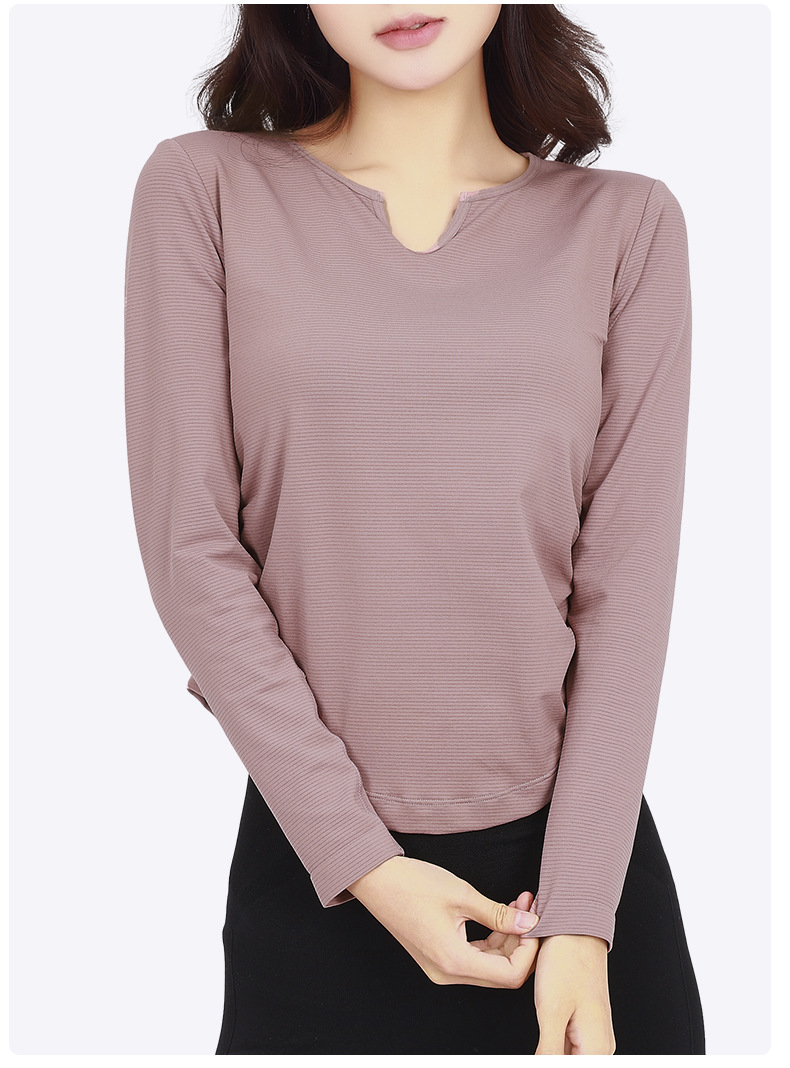 Otoño y invierno con cojín de pecho respirante, absorción de humedad, sudor, yoga, ropa de mangas largas para mujeres, ropa de ejercicios para adelgazar y correr, manga larga