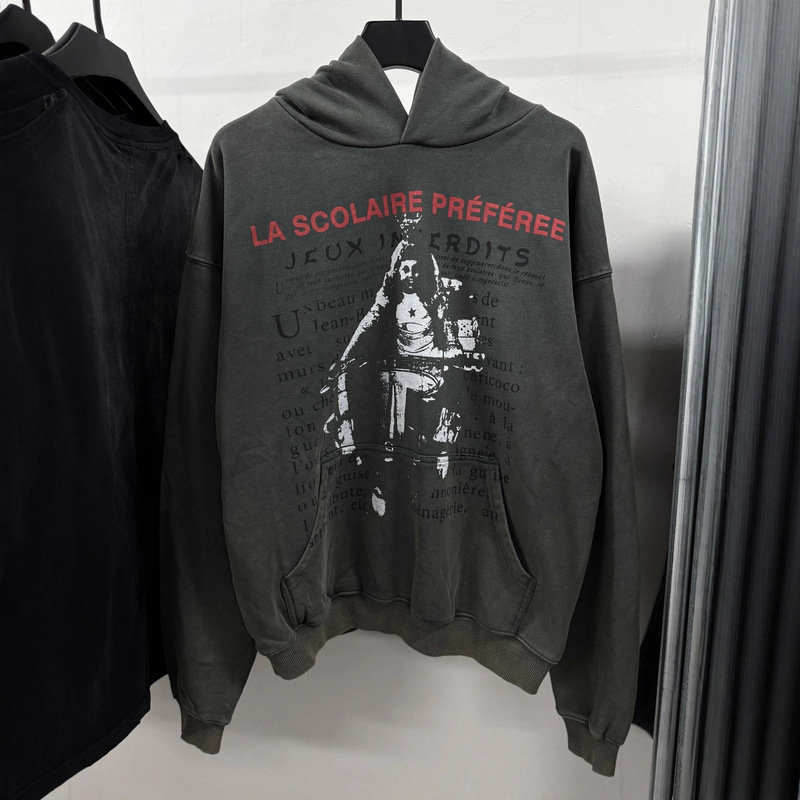 Erd 25Fw "Queen of Dreams Life" Washed Dark Night Green Hooded Sweatshirt Loose Casual Pullover Hoodie Erd 25Fw "Queen of Dreams Life" Washed Dark Night Green Hooded Sweatshirt Loose Casual Pullover Hoodie