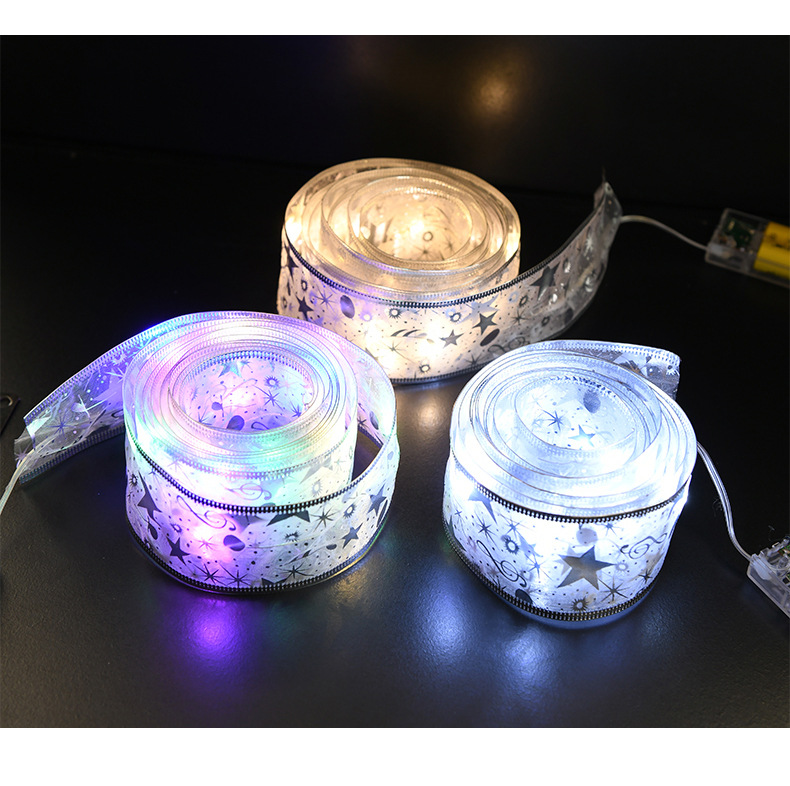 Transfronterizo nuevo Navidad 2 M 5 M impresión dorada de doble capa cinta de luz de cadena de alambre de cobre estrella de cinco puntas cinta luminosa