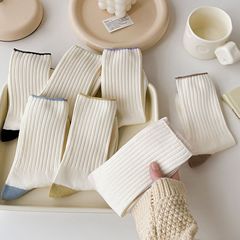 Women's Autumn/Winter New Color Block Knee-High Socks, Versatile Double-Needle Long Socks, Cotton Breathable, Layered Socks, Wholesale