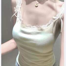 ins纯欲夏季新款性感低胸露锁骨打底蕾丝吊带无袖背心女上衣批发