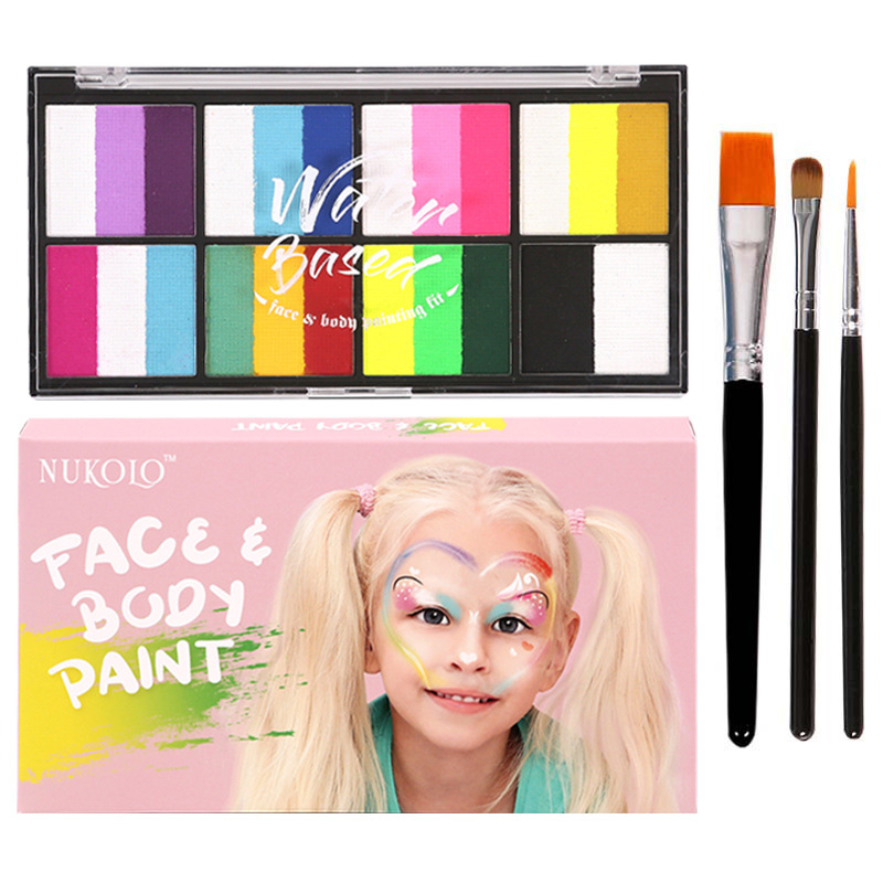 Pintura soluble en agua de tres colores de 8 rejillas (que contiene 1 bolígrafo) + 1 bolígrafo de Punta Negra + 1 bolígrafo frontal de lengua