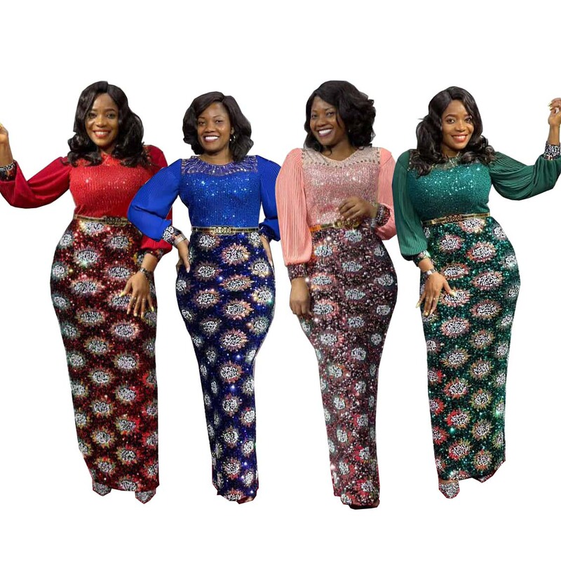 Cross-Border Supply Fashion African European Style Stretch Sequined Slim Hip-Hugging Dress Daily Long Skirt Pleated Long Sleeves Cross-Border Supply Fashion African European Style Stretch Sequined Slim Hip-Hugging Dress Daily Long Skirt Pleated Long Sleeves