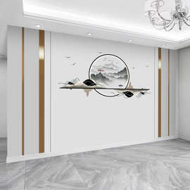 新中式客厅沙发电视背景墙壁纸墙纸2022新款影视墙布装饰壁画设计