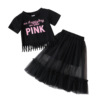 Brand black jacket with letters with tassels, set, children's clothing, European style, with short sleeve