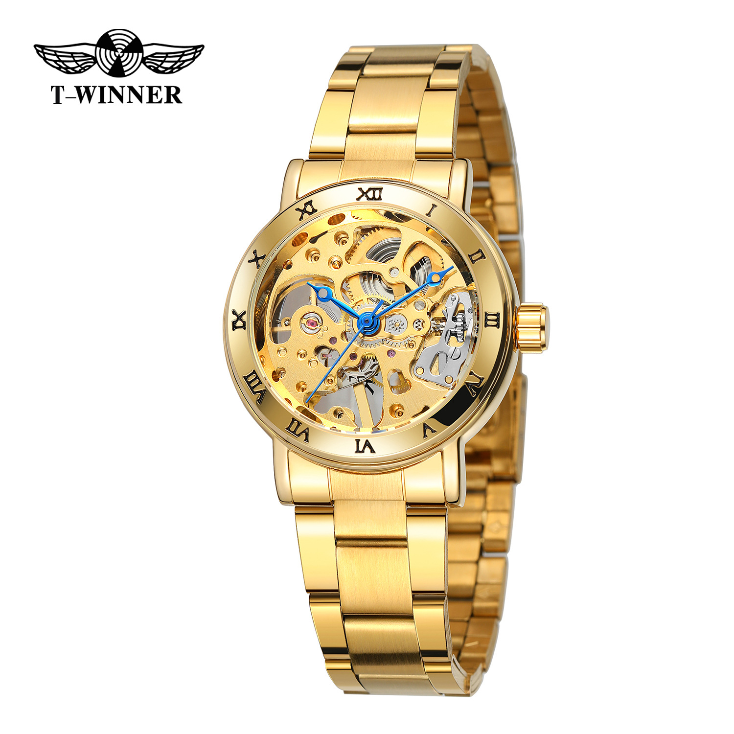 T-WINNER Winner Watch Hollow-out Roman Numerals Automatic Mechanical Watch Steel Band Watch Women's Watch