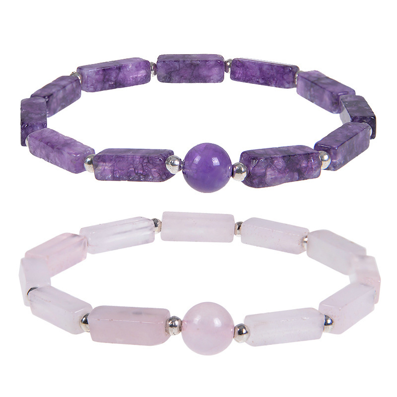 AliExpress ETSY Hot Pink Crystal Bracelet Stony Rope Rectangular Amethyst Bracelet Women's Natural Stone Bracelet
