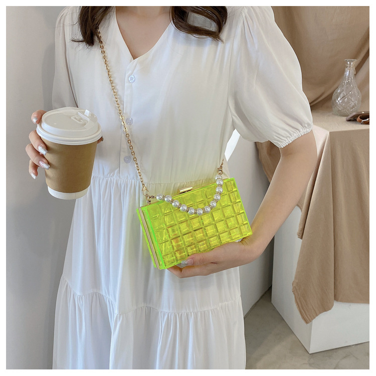 Fashion Solid Color Transparent Pearl Handle Messenger Bag display picture 8