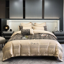 2025新款100S高精小香风双股全棉贡缎刺绣拼接四件套—玫瑰之恋