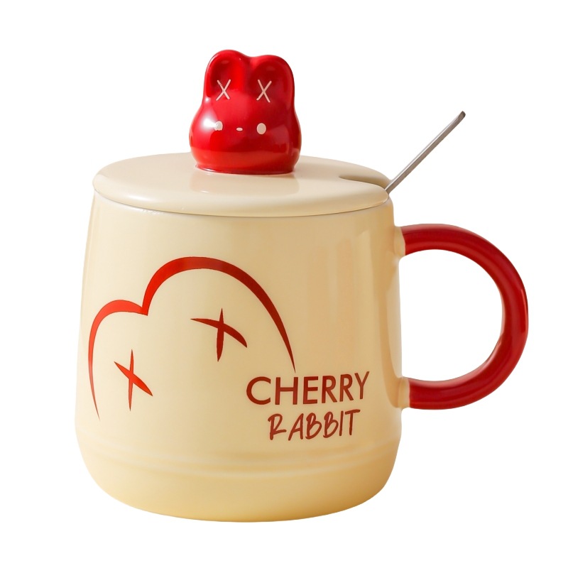 Caricatura encantadora conejo cerámica taza de leche casera taza de desayuno con tapa de regalo taza de agua taza de café pareja