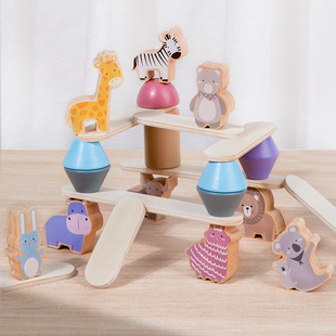 Cross-border wooden multi-functional fun zoo dinosaur stacking music balanced stacking parent-child interactive kindergarten toys
