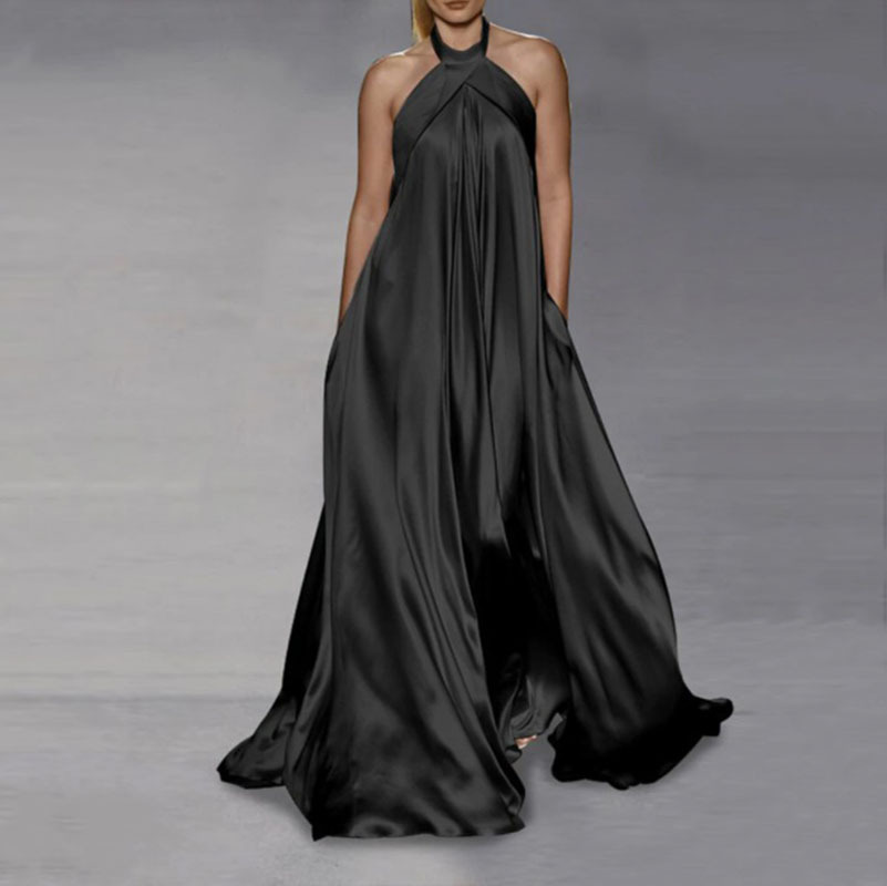 Damen Kleid Lang Schwingend Einfarbig Elegant Für Herbst Und Sommer_voghion.com