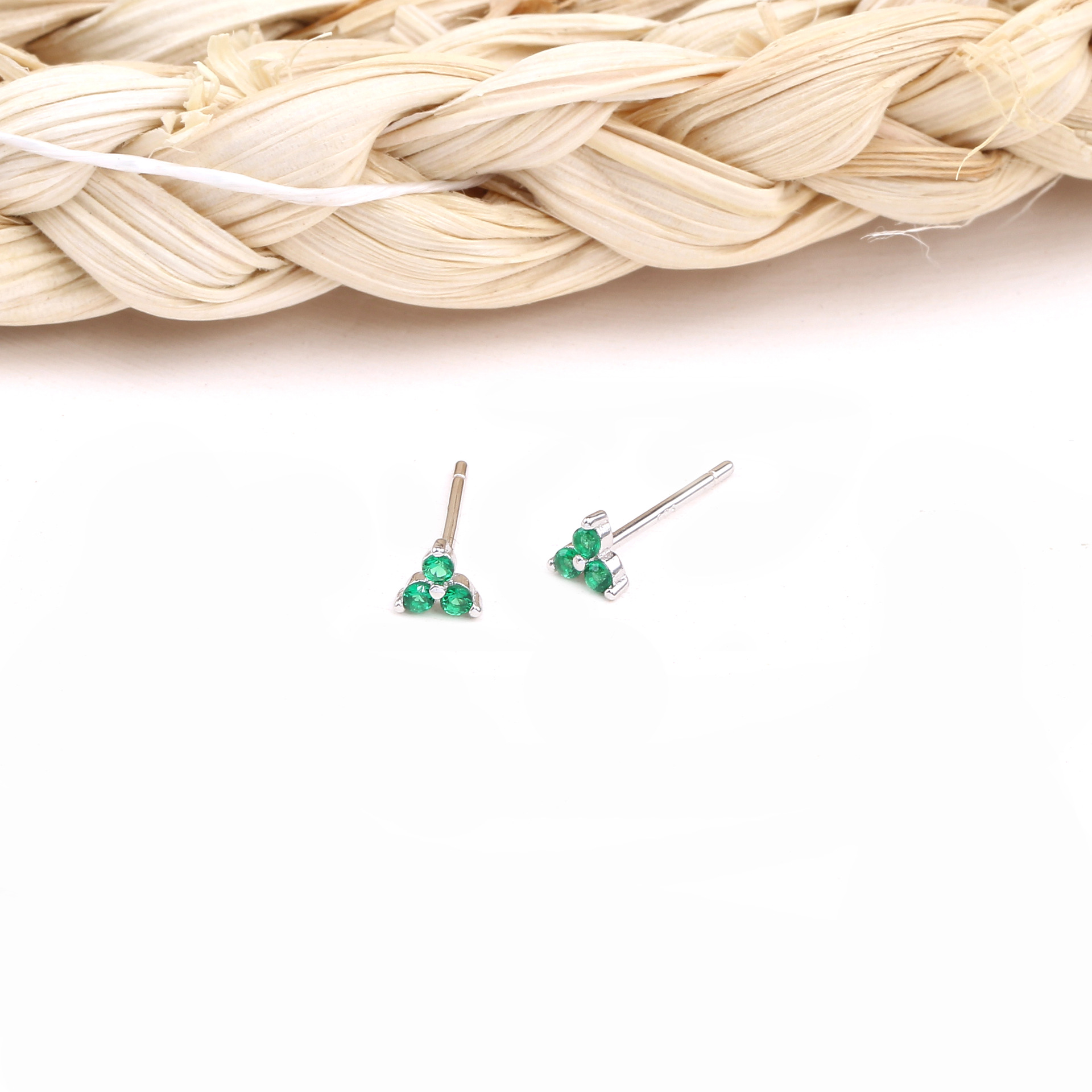 Triangle Pattern Women's Gender 1 Pair 925 Sterling Silver Zircon Triangle Ear Studs