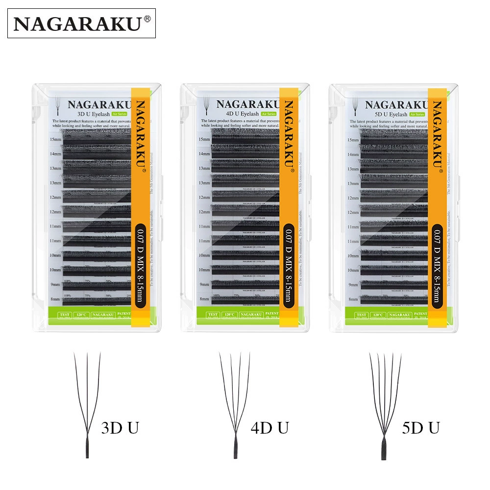 U-образные пучковые ресницы NAGARAKU 3D/4D/5D, 0,07 мм, длина 8–15 мм, натуральная мягкая текстура