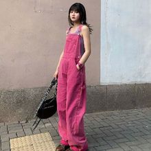 S-4XL Women Pink Denim Overalls American Vintage High跨境专